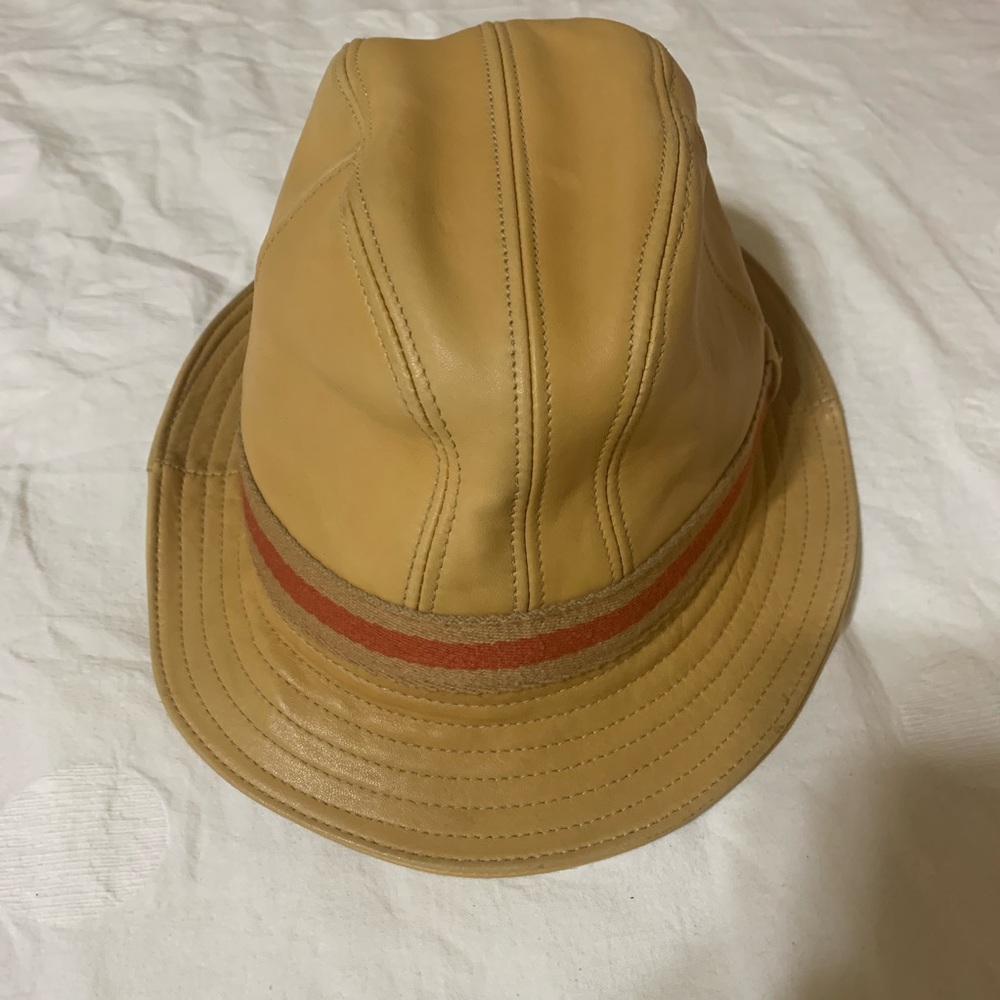GUCCI BUCKET STYLE HAT Leather W/Red stripe Size M